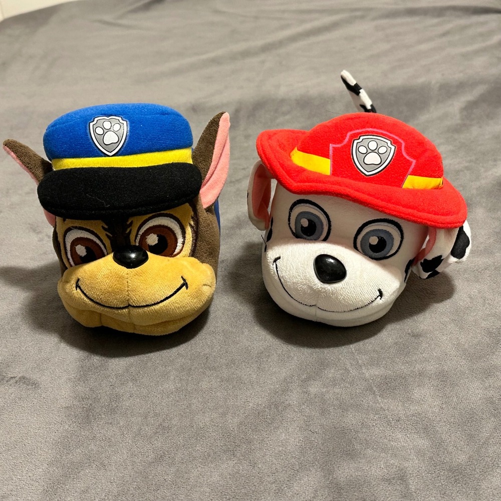 Paw Patrol Chase Marshall Toddler Plush Slippers Blue Red Size 11/12